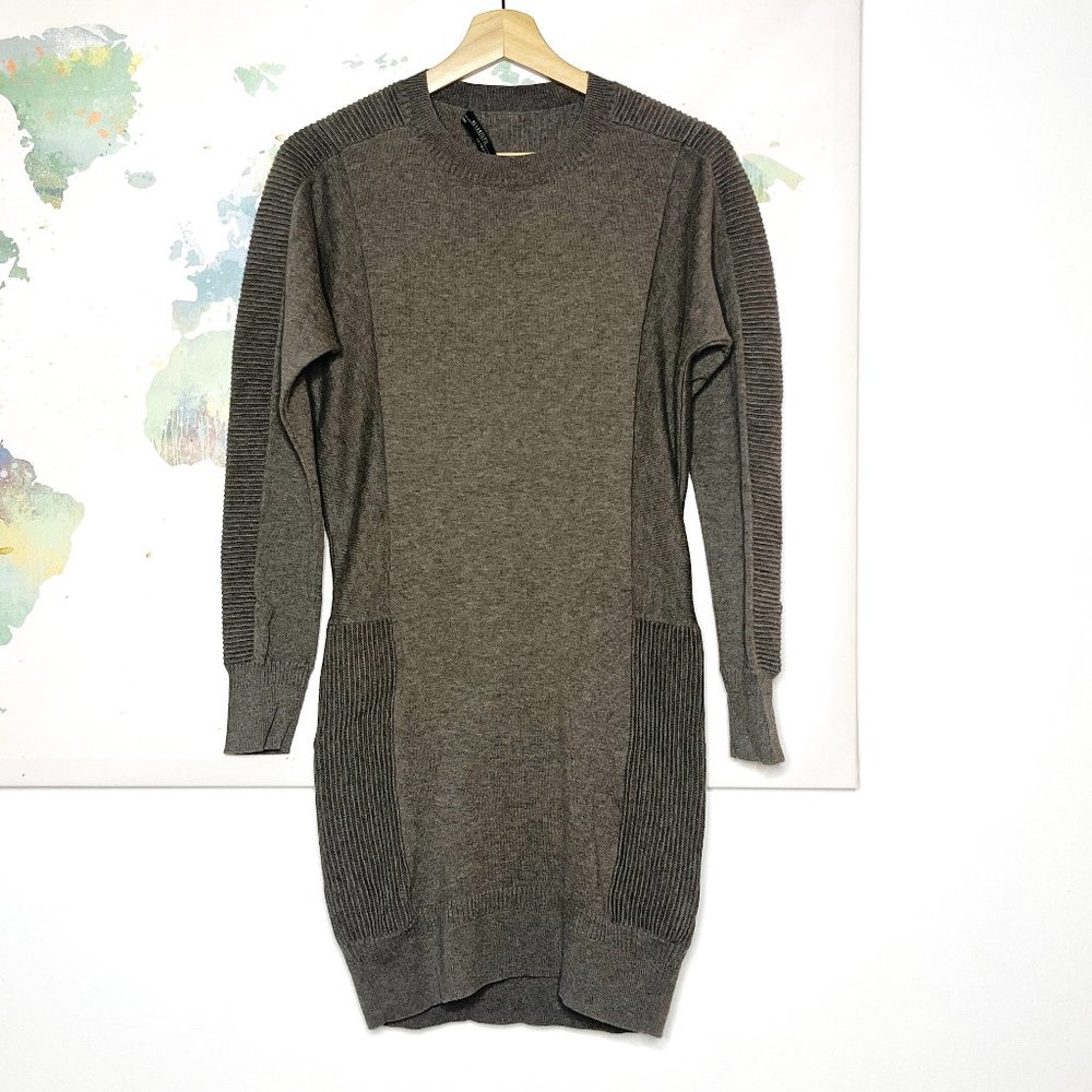 Allsaints Tide Dress Size 4 Sweater Bodycon Gray Brown Taupe Long Sleeve Cotton